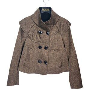 Hanii Y. Brown Wool Blend Double Breasted Cropped Blazer 40